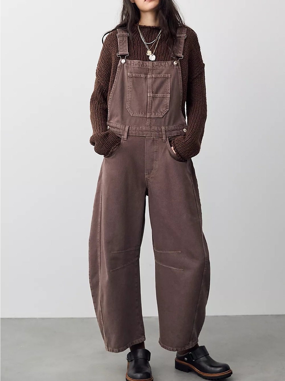 Free People We The Free Good Luck Barrel Overalls Color: Chocolate Mousse XS
